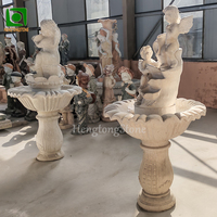 Statue de fleurs et d'enfants en marbre blanc pour jardin extérieur, fontaine d'eau en cascade, produit en pierre