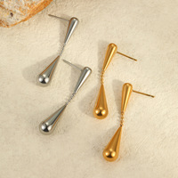 Anting-anting wanita model tetesan air geometris, minimalis, berlapis emas 18k, terbuat dari baja anti karat 316L, warna dingin.