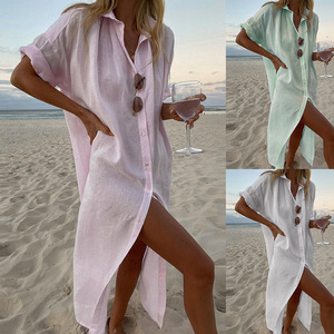 <span class=keywords><strong>Vestido</strong></span> midi tipo <span class=keywords><strong>camiseta</strong></span> de <span class=keywords><strong>manga</strong></span> <span class=keywords><strong>larga</strong></span> informal y holgado de color liso estilo INS para mujer, estilo europeo-americano, para playa, 2026 - Product Image 2