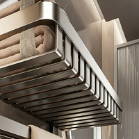 Porte-serviettes mural en aluminium et acier au carbone, revêtement poudré, sans perçage, panier de rangement en maille, accessoire de salle de bain