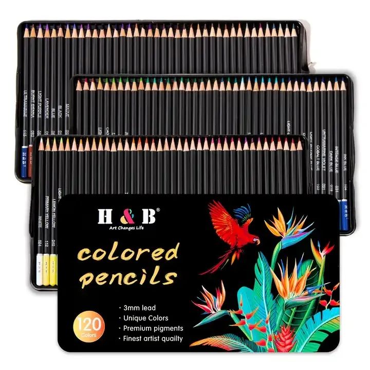 120pcs crayons de couleur fournisseurs avec boîte en fer blanc sécurité cadeaux colorés pour les enfants