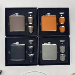 Envío Gratis en EE. UU. Set de Regalo de Botella de Acero Inoxidable con Revestimiento Exterior Gris de 6oz y Interior Negro, Personalizable con Láser, para Hombres, Papá - Product Image 4