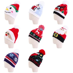 Divertenti cappelli di carattere natalizio per bambini cappelli a cuffia per maglieria invernale produttori cappelli colorati per Pom Pom