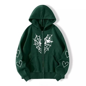 2025 Autumn/Winter Cross Border Autumn/Winter Plus Velvet Spider Web Love Printed Zipper Hooded <b>Cardigan</b> <b>Coat</b> - Product Image 4