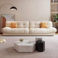 Sofa Modern Cream Cloud Berlapis Kain Bentuk L Tiga Dudukan Reclining Berkualitas Tinggi Minimalis untuk Apartemen Hotel Ruang Tamu