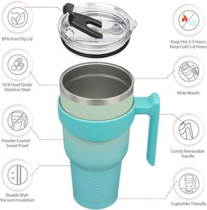 Tasse isotherme en acier inoxydable 304 avec logo personnalisé, grande capacité 40 oz, avec paille et poignée – Meilleure vente - Product Image 4