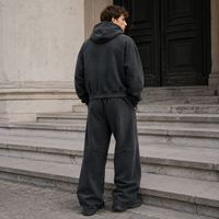 Ensemble deux pièces personnalisé avec logo pour homme, survêtement streetwear en molleton de coton épais, coupe oversize, délavé à l'acide, effet usé, à capuche et pantalon large