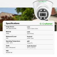 Caméra de sécurité IP dôme tourelle GX-PDFI-M5G GCraftsman 5MP POE avec audio, détection de visage humain, vision nocturne, intérieur/extérieur