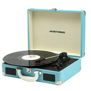 Portable Suitcase Vinyl Record Player Phonograph 3 Speed Turntable Record Player With Build In Speaker High End