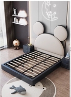 Einzel bett im nordischen Stil mit faltbarem Leder-Technologie rahmen Modernes blau-rotes Design für Jungen, Mädchen, Schlafzimmer, Wohnzimmer