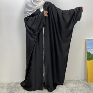 1429#B Thick Satin Muslim Women Latest <b>Abaya</b> Shiny Diamond With Lace Border Batwing Sleeves Gaily New Open <b>Abaya</b> Kaftan - Product Image 2