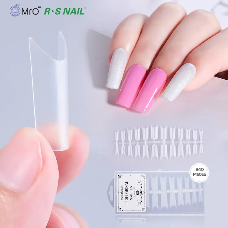 Box Packing Sharp Artificial Finger Nail 240pcs Semi Nonstick Carving Nail Art Tips