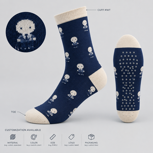 Calzini personalizzati ricamati con motivo mascotte minimalista, colore <span class=keywords><strong>ecru</strong></span>, in maglia ripetuta, con polsino, tallone e punta in cotone ed elastan. - Product Image 2
