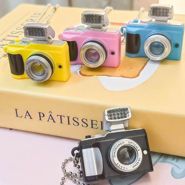 Vintage Camera Pendant Long Chain Punk Light Keychain for Women & Men Woven Square Eco-Friendly Plastic Alloy
