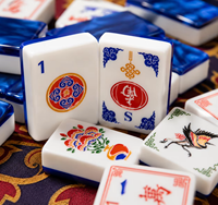 Tuiles de Mahjong élégantes et luxueuses en acrylique bicolore, style artistique chinois traditionnel, jeu premium pour 4 joueurs, coffret cadeau USA