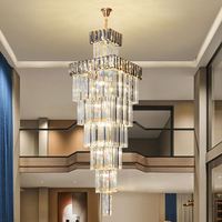 Lustre moderne en fer chromé et cristal pour hall d'hôtel de luxe avec LED, hauteur réglable et intensité variable