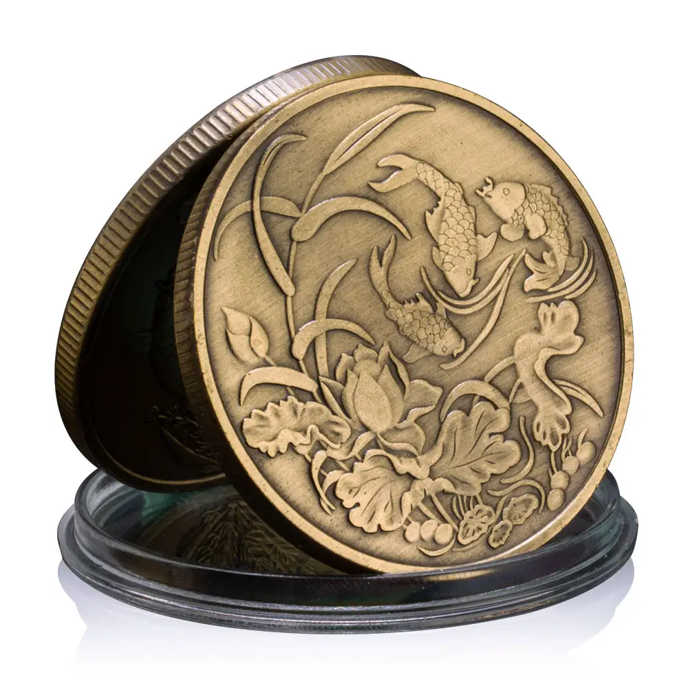 Китайские монеты Koi Fish Good Lucky To You коллекция бронзовая покрытая монета креативный талисман подарок