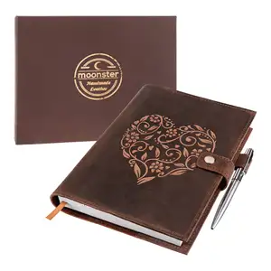 Custom Vintage Refillable Handmade Leather Card Holder Journal Lined Notebook With Pen Holder