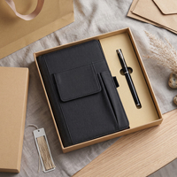 Carnet en cuir A5 à couverture rigide multi-poches, coffret cadeau d'entreprise haut de gamme avec stylo à bille métallique, logo personnalisé