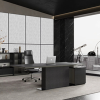 Bureau de direction en bois, grand bureau d'ordinateur pour PDG avec boîte à câbles multifonction et absorption acoustique