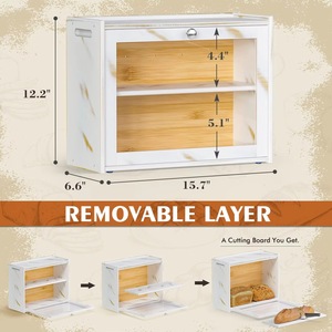 Caja de pan de bambú de doble capa, fácil de transportar, de gran capacidad, con puerta transparente y asa, adecuada para almacenar alimentos en el - Product Image 4