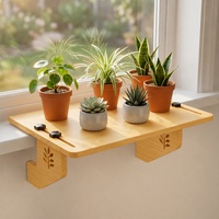 Étagère d'extension de rebord de fenêtre en bambou, support de plantes sans perçage, support en bois pour plantes d'intérieur, support pour pots de fleurs succulentes, OEM