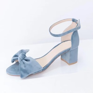 High Quality Summer Blue Block <b>Heel</b> Sandals with Bow Ankle Strap Open <b>Round</b> <b>Toe</b> Women's Sandals for Both Prom Evening Look - Product Image 5