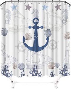 <strong>Nautical</strong> Anchor Shower <strong>Curtain</strong> Waterproof Fabric Bathtub <strong>Curtain</strong> Polyester Boys Bathroom Decorative Shower <strong>Curtain</strong> - Product Image 1