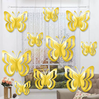 Lot de 12 décorations suspendues papillons 3D dorés pour fête d'anniversaire printanière, décoration de plafond pour fête à thème
