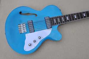 Guitare <span class=keywords><strong>basse</strong></span> électrique Flyoung à <span class=keywords><strong>5</strong></span> <span class=keywords><strong>cordes</strong></span>, corps semi-creux, style Side Hole, bleu métallisé - Product Image 3