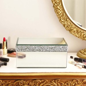 Boîte à bijoux en verre miroir avec strass <span class=keywords><strong>diamant</strong></span> écrasé argent <span class=keywords><strong>perle</strong></span> décor souvenir mallette de <span class=keywords><strong>rangement</strong></span> organisateur - Product Image 2