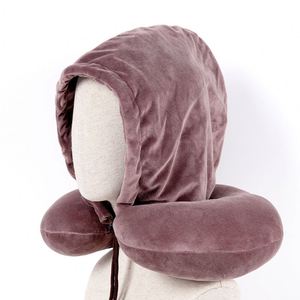 Zxx Factory Direct Creative Hooded <b>U</b>-<b>Shaped</b> Solid Color Travel Head and Neck Office Nap <b>Pillow</b> Set - Product Image 1