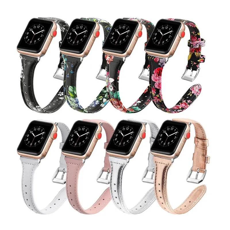 Replacement Strap For Apple Watch Band 40mm 44mm 38mm 42mm Smart Bracelet Replacement Slim Genuine Leather Watch Strap