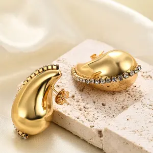 2023 Hot Selling Stainless Steel 18K Gold Plated Tear Drop Waterdrop Chunky Oval Hopps TearDrop Stud Bottega Earrings For Women