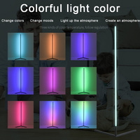Lampe de sol d'angle LED minimaliste moderne à lumière ambiante RGB 24W ultra-mince au design métallique élégant, à intensité variable