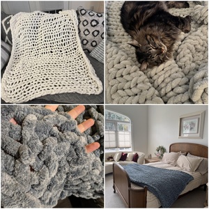 Jeté en tricot doux et confortable de luxe pour le salon, la chambre à coucher, grand jeté de lit, gris foncé, jeté en chenille épais - Product Image 6