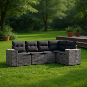 Conjunto de Sofás de Jardín de Ratán Gris Oscuro, 6 Plazas, Muebles de Exterior Resistentes a la Intemperie, Diseño Contemporáneo - Product Image 2