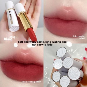 Vente en gros de rouge à lèvres à texture crème en 9 couleurs, velours, imperméable, brillant, pailleté, anti-adhésif, tube blanc doux, cosmétiques - Product Image 4