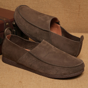 Mocassins en daim pour hommes, bout rond, à enfiler, doublure en cuir véritable, semelle extérieure en caoutchouc, légers, style marche - Product Image 1