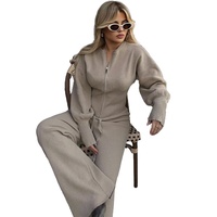 Ensemble tricoté zippé à manches longues style européen et américain pour femme, élégant et cintré, collection automne-hiver