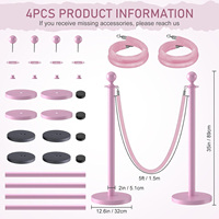 Barrière de contrôle des foules en acier inoxydable à 4 cordes en velours (rose) |   Base remplissable d'eau, longueur personnalisable |   Événements formels d'hôtel