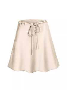 Jupes courtes en satin à cordon de serrage pour femmes, mode décontractée, couleur unie, jupes à lacets, jupes mini trapèze pour femmes, été - Product Image 6