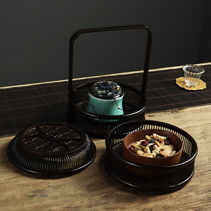 Cesta de Bambú Tejida con Laca, Estilo Chino Antiguo, con Tapa, Portátil, para Picnic, Caja de Alimentos para Uso Doméstico, Origen Anji - Product Image 4