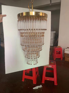 Lámpara de Araña <span class=keywords><strong>Adai</strong></span> de Cristal Transparente en Forma de Cascada, Araña de Latón Antiguo, Lámpara de Decoración de Lujo para Hotel y Auditorio - Product Image 2