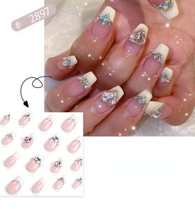 12 faux ongles en acrylique style français romantique, demi-couverture, forme amande, personnalisables, couleur bonbon - Product Image 2