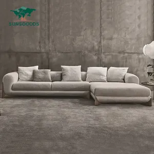 Modern 3 Seat Living Room Fabrics Velvet Sofa Italian Sectional Corner L Shape Sofa Hotel Furniture Sofa