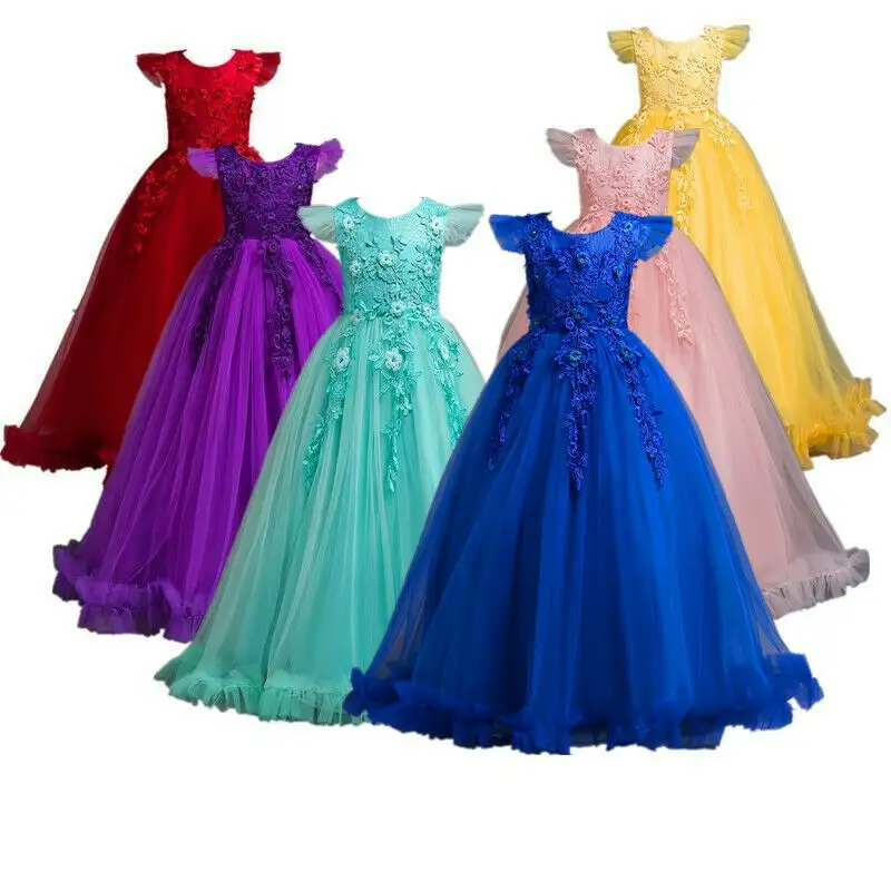Vestido longo menina princesa vestido de festa para crianças Vestido Longo Vestido Da Menina Flor Crianças pageant vestidos