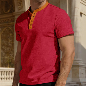 Camiseta Henley de Manga Corta para Hombre, Estilo Europeo Americano, Casual, Transpirable, Corte Holgado, 100% Poliéster, con Botones - Product Image 6