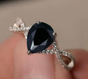 <b>925</b> <b>Silver</b> Women's Pear Cut Topaz Engagement <b>Ring</b> Romantic Prong Setting Gemstone <b>Rings</b> - Product Image 3