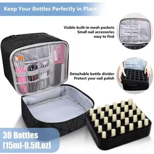 GuangZhou Bag Manufacture Factory Portable Double Layer Nail Polish Organizer Bag Lamp And 30 Bottles Travel Carry Bag for Tools